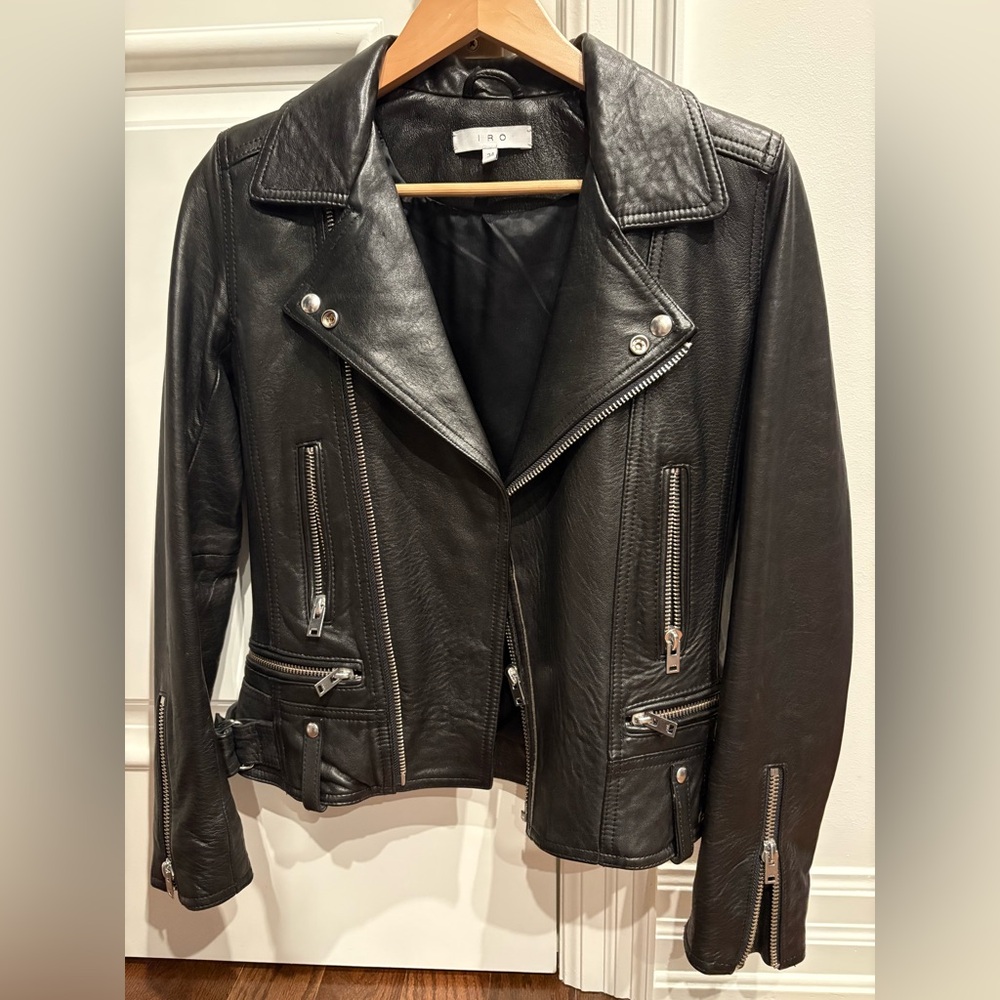 IRO Black Leather Moto Jacket – Size 34 (XS) – Classic Biker Style